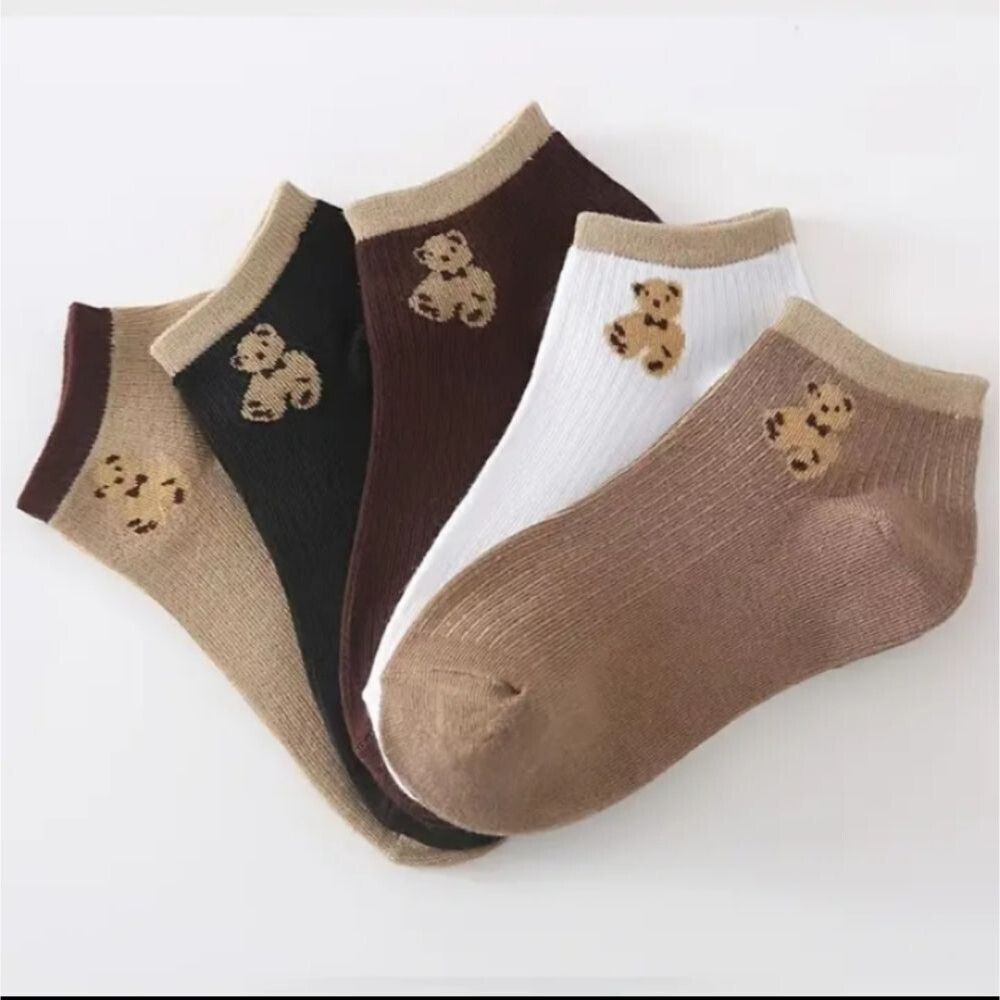 BROWN teddy bear ankle socks bundle tan neutral color